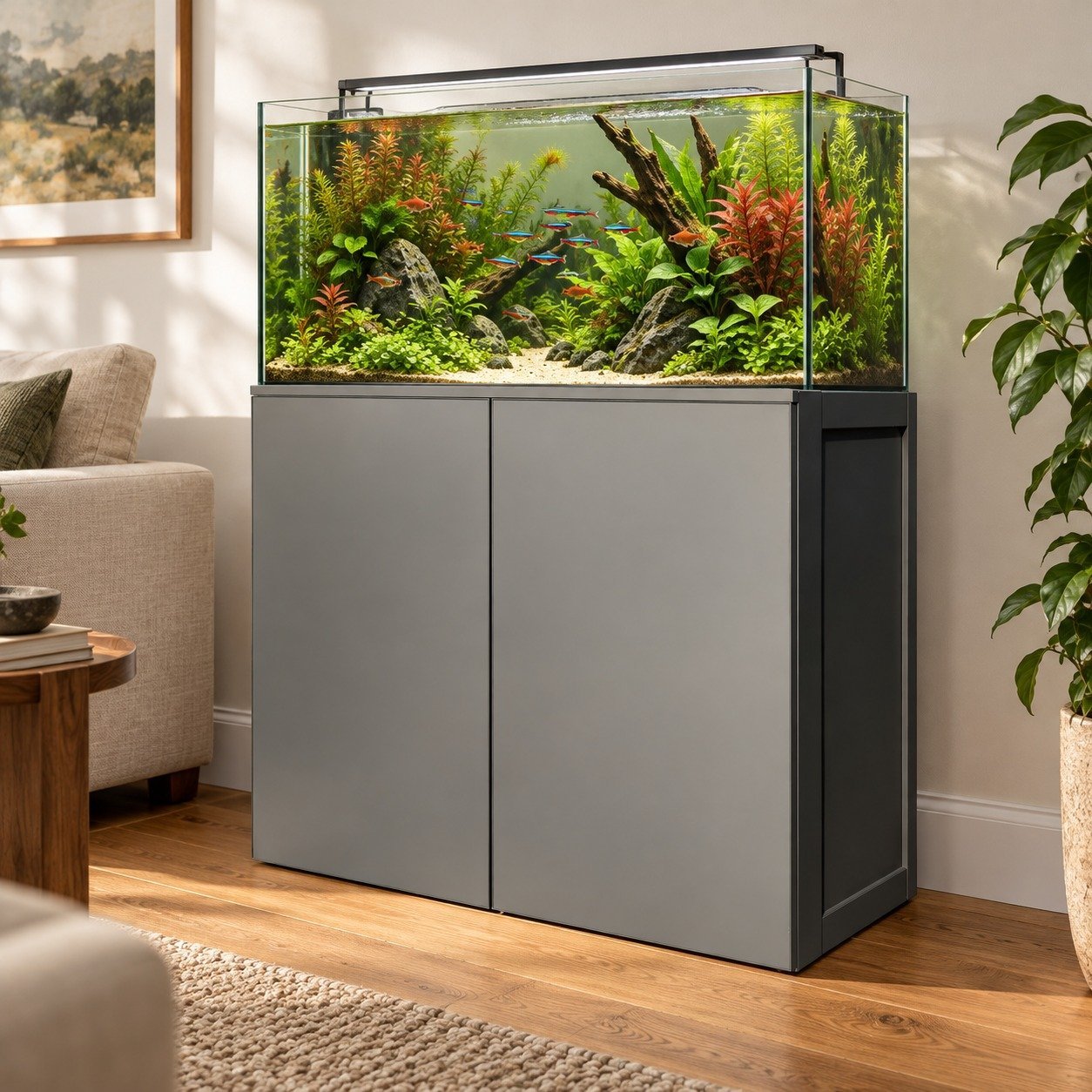 Gray aluminum aquarium stand