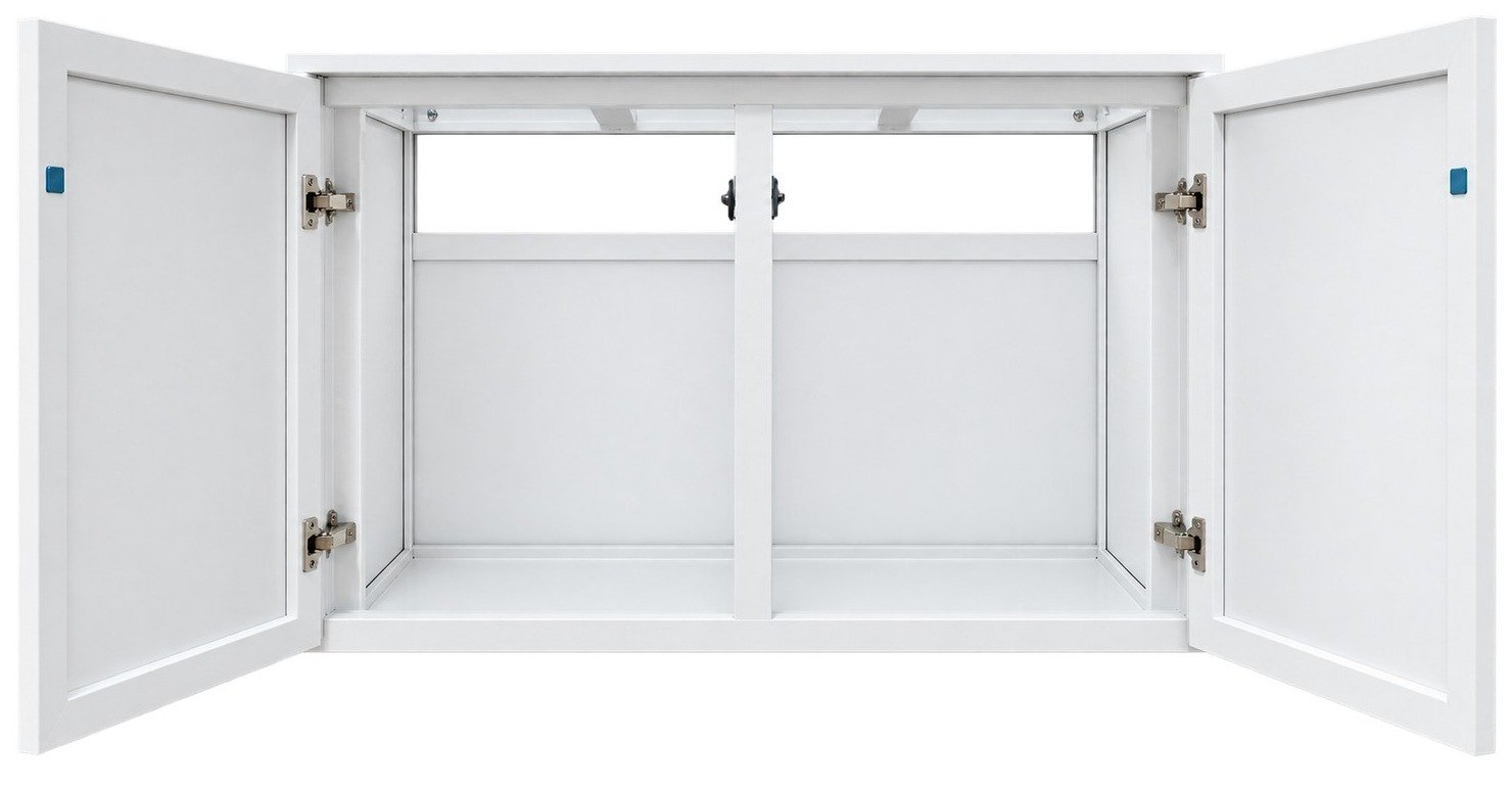 Inside of the aluminum aquarium stand with doors open